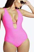 boohoo Plunge Front Cross Strap Swimsuit - pink azz17431