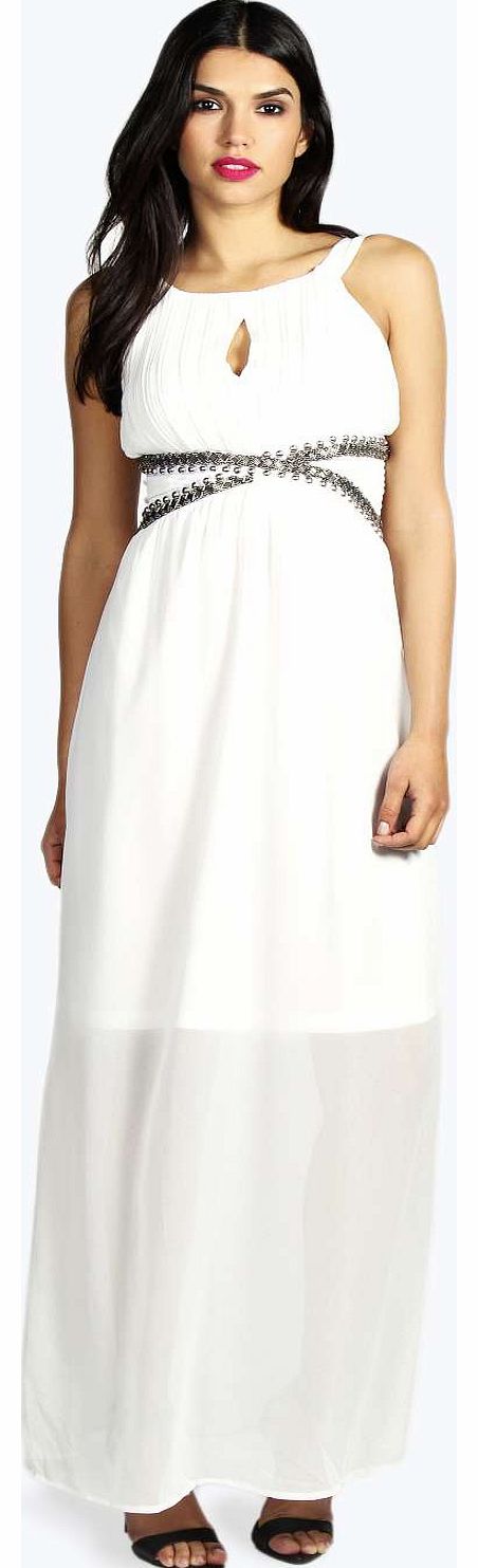 boohoo Polly Woven Beaded Maxi Dress - white azz14269