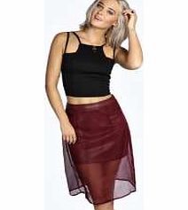 boohoo PU Mini Skirt With Chiffon Overlay - berry