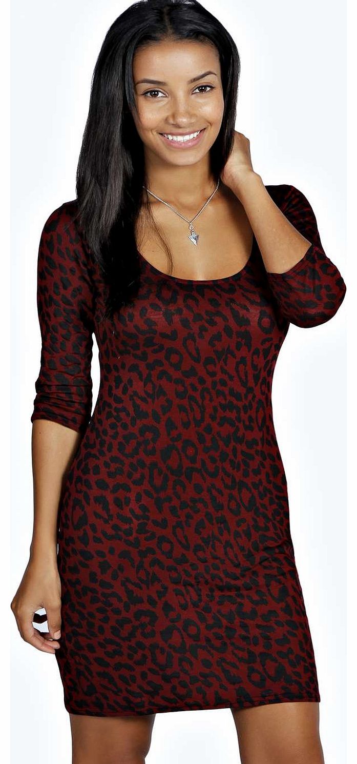 Rachel 3/4 Sleeve Leopard Print Bodycon Dress -