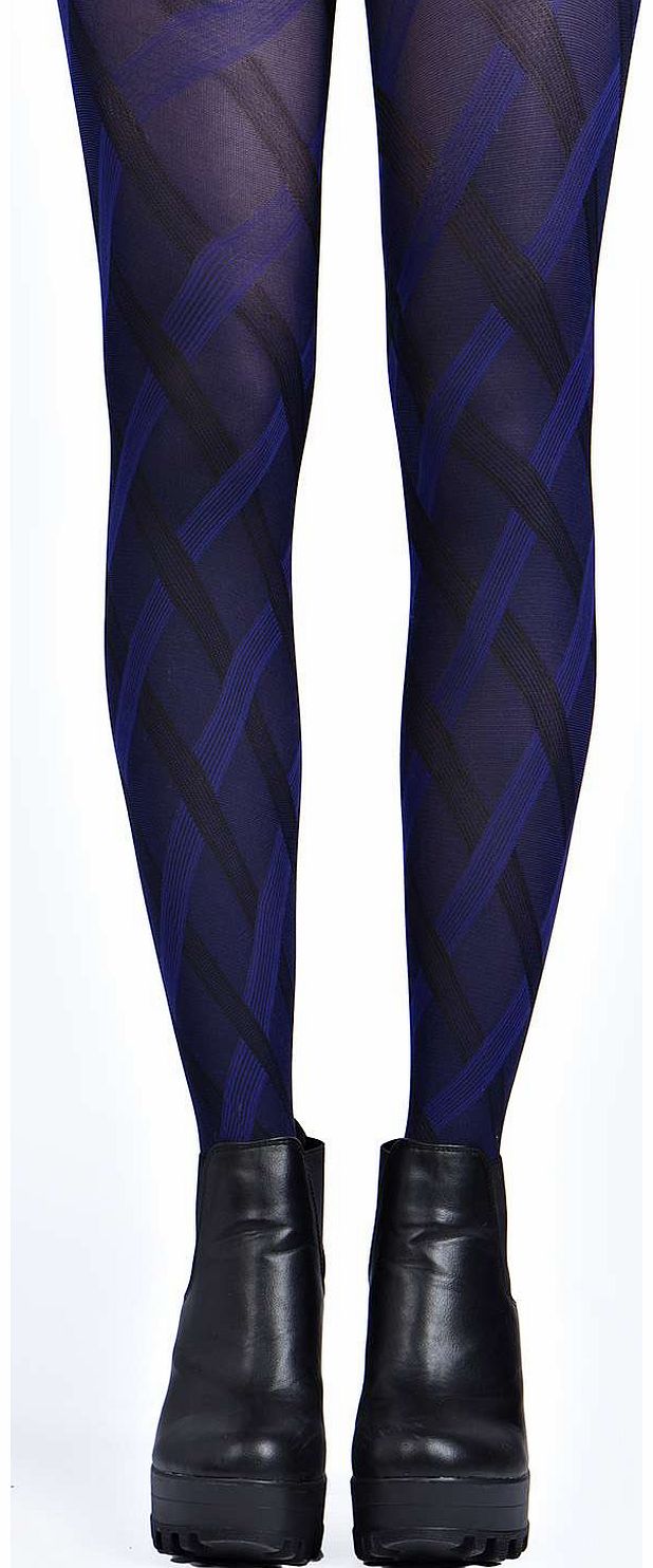 Rachel Check Cable Effect Tights - navy azz14745