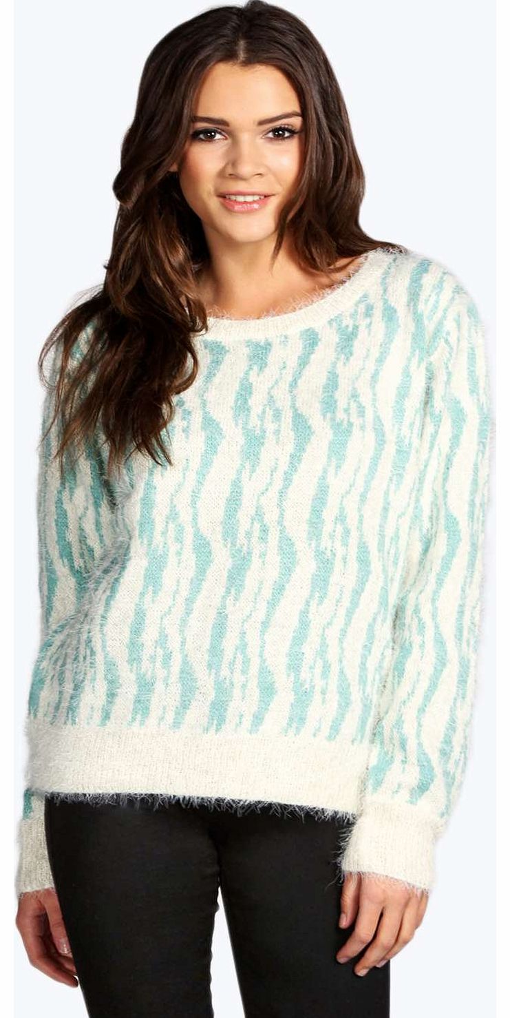 Regina Printed Fluffy Knit Jumper - blue azz14059