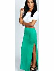boohoo Ria Ruched Top Jersey Maxi Skirt - bright green