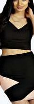 boohoo Ribbed Contrast Panel Asymmetric Skirt - nude