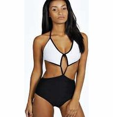 boohoo Rio Textured Cut Out Swimsuit - black azz22858
