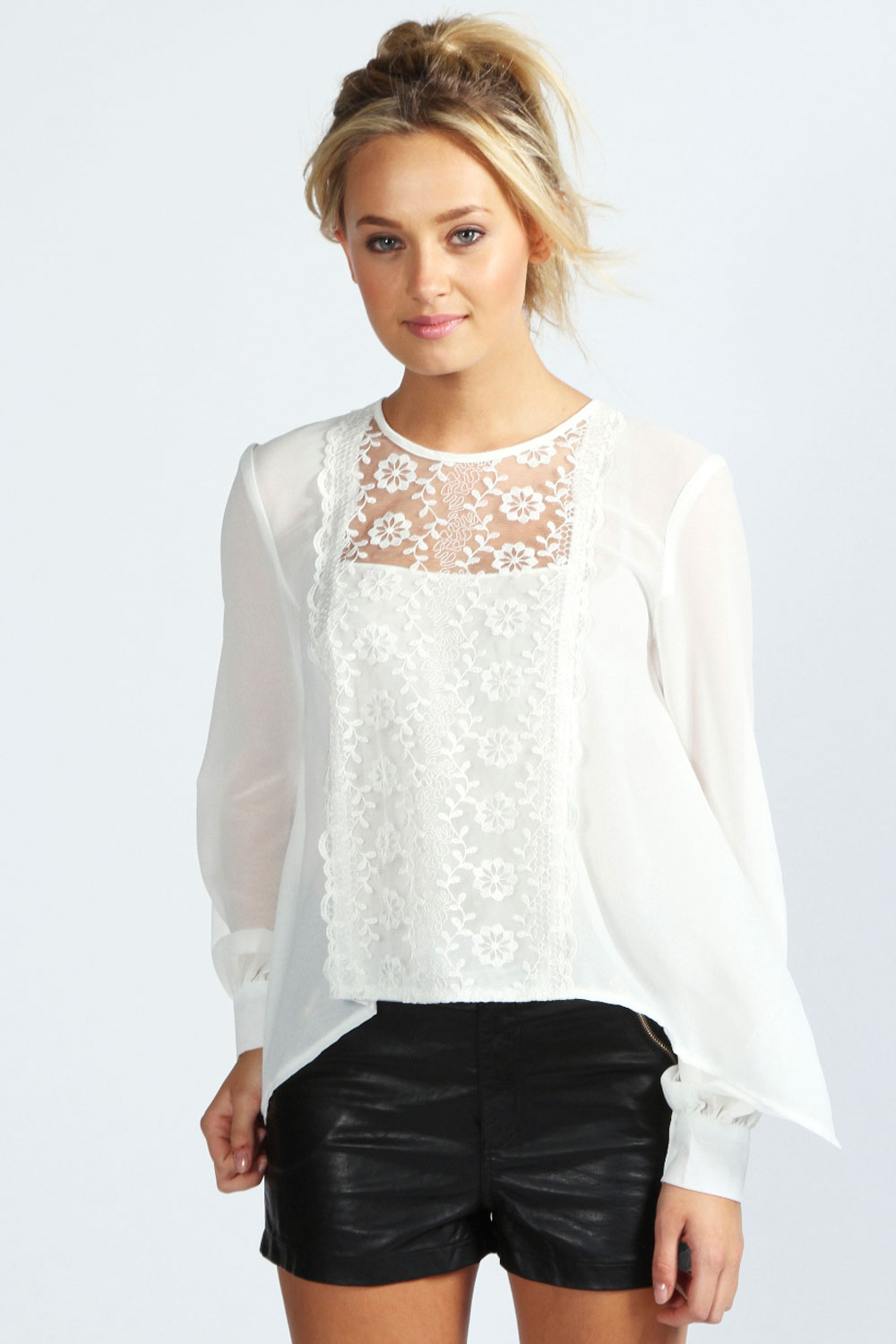 boohoo Rosie Lace Panel Open Back Blouse - ivory