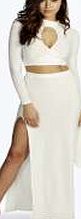 boohoo Rouched Side Thigh Split Slinky Midi Skirt -