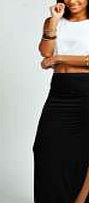 boohoo Ruched Side Jersey Maxi Skirt - black azz30242