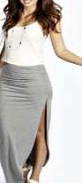 boohoo Ruched Side Jersey Maxi Skirt - grey marl azz07347
