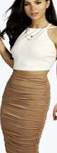 boohoo Ruched Sides Jersey Midi Skirt - camel azz05980