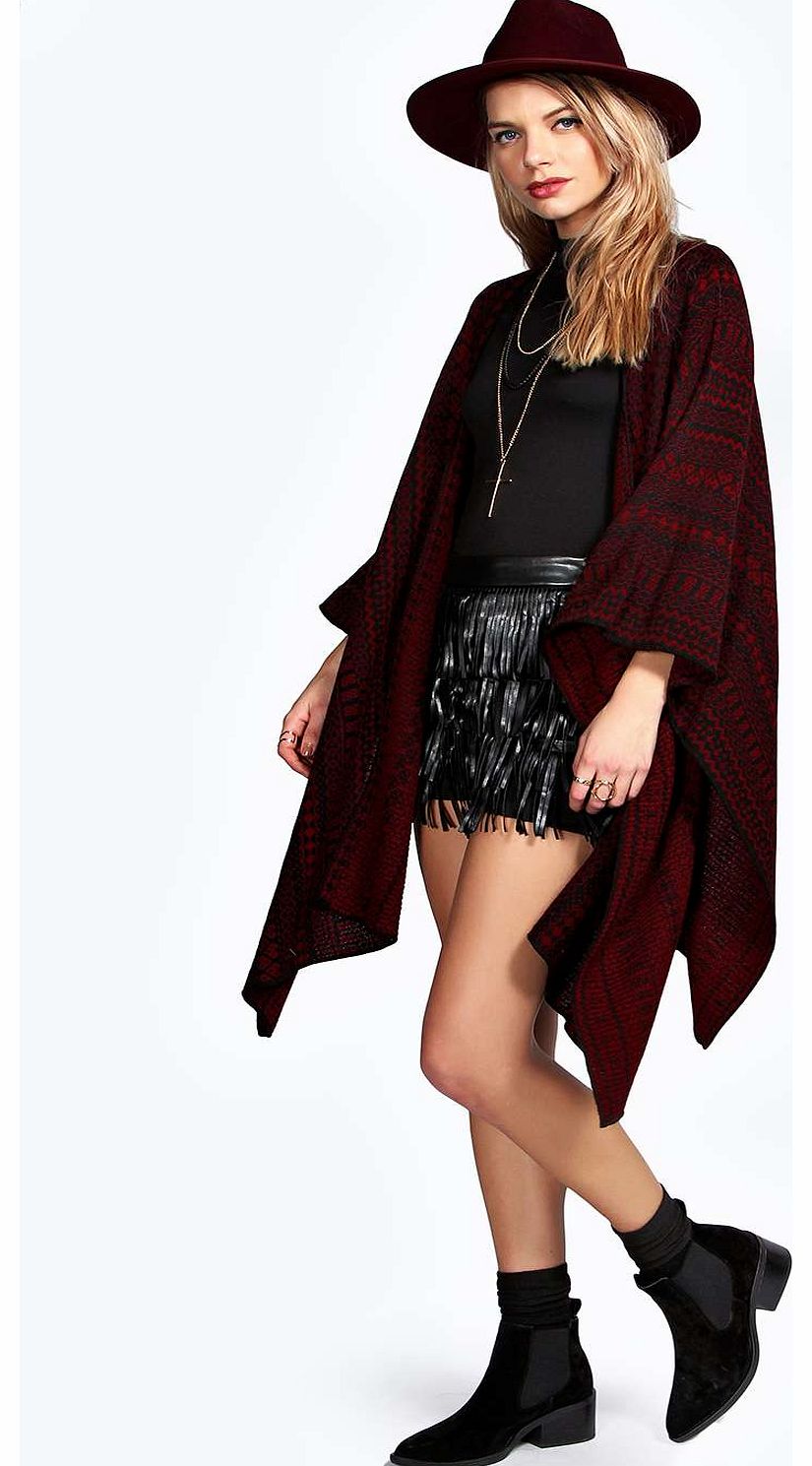 Salina Patterned Knitted Cape - wine azz14900