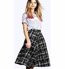 boohoo Sketchy Grid A-Line Box Pleat Midi Skirt -