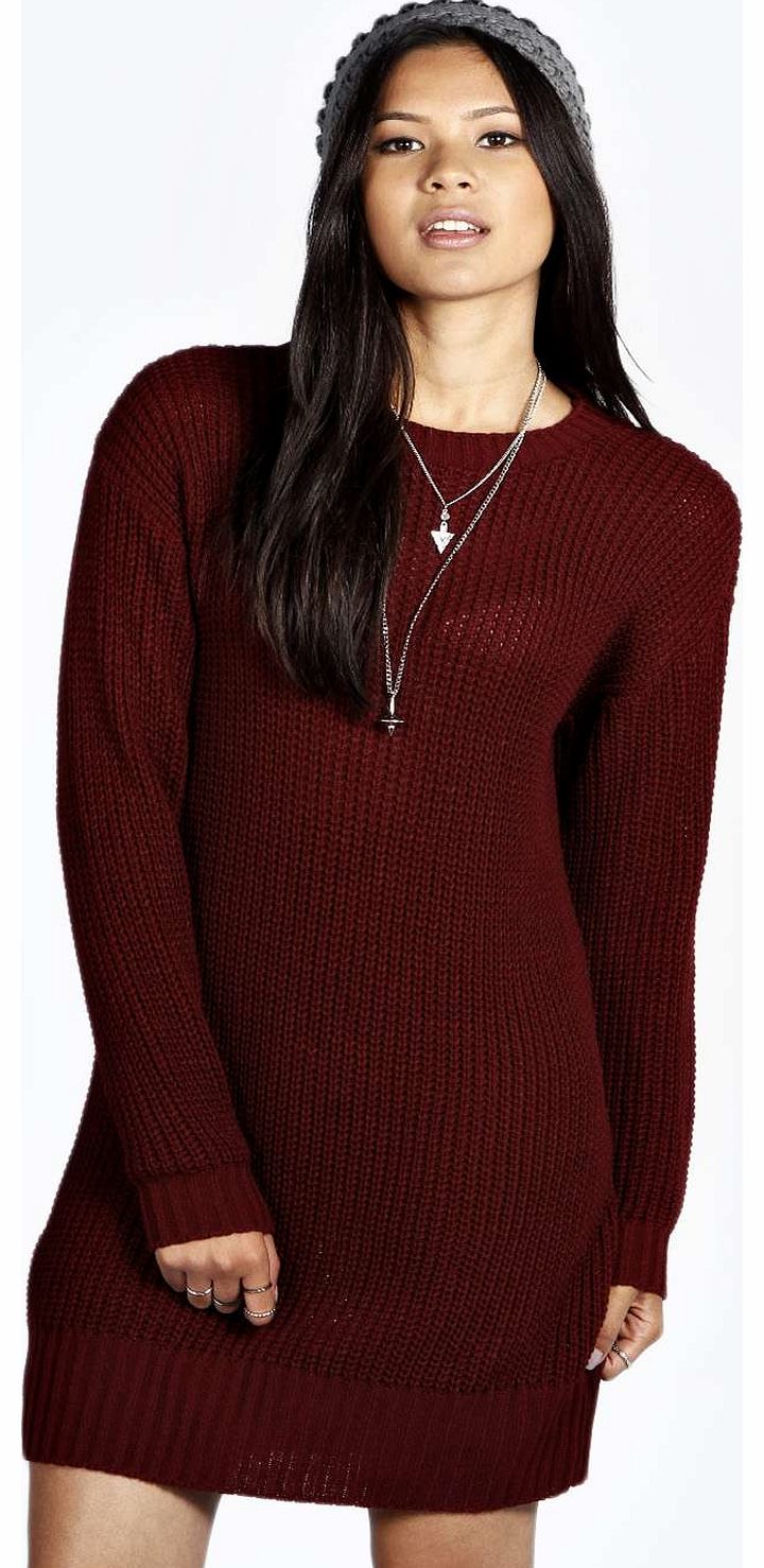 Sofia Oversized Fishermans Jumper Dress - berry