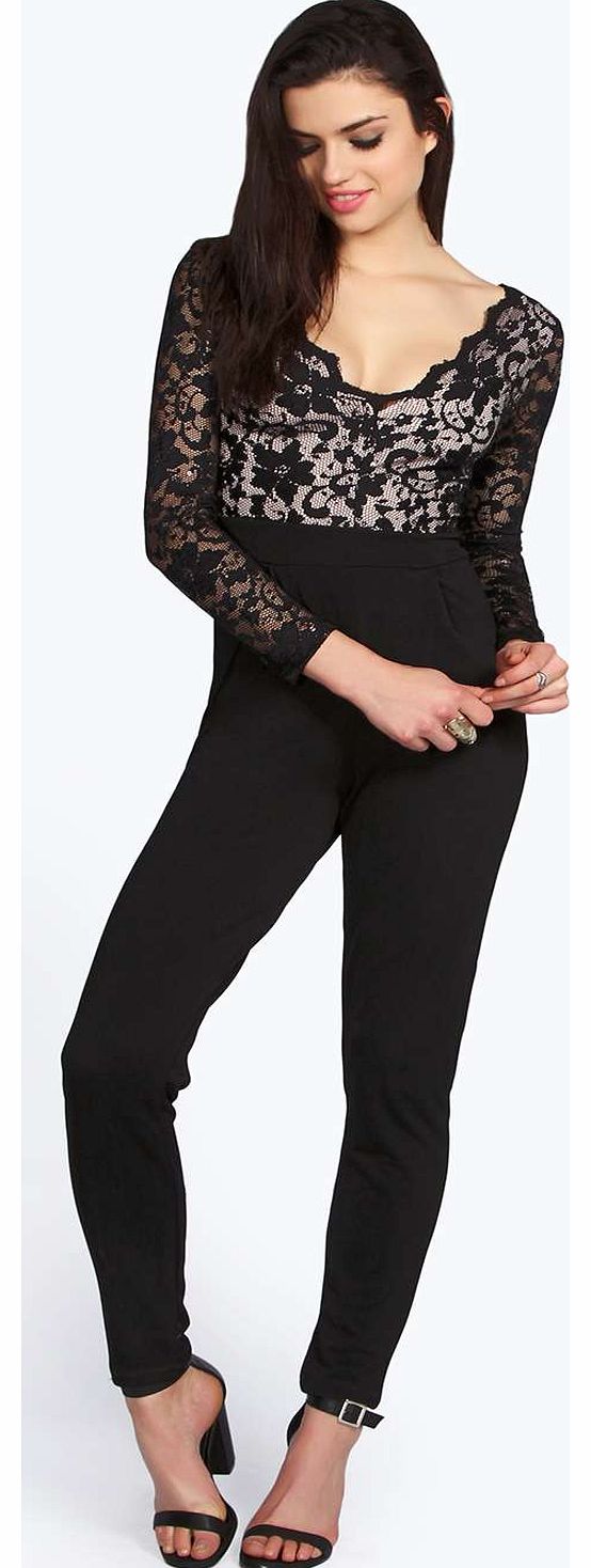 Sofia Scallop Sequin Lace Tapered Jumpsuit -