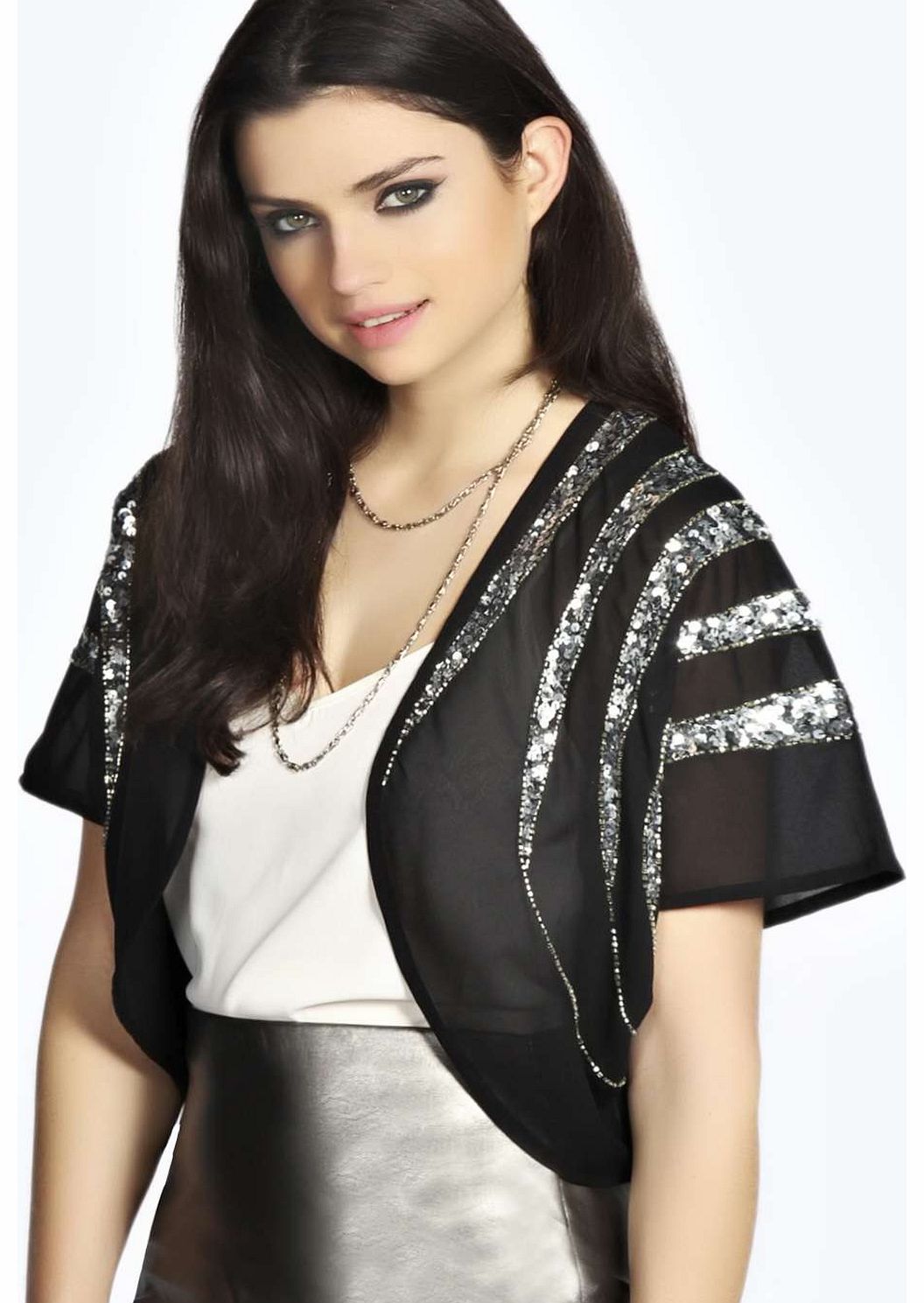 Sophia Sequin Crop Kimono - black azz18090