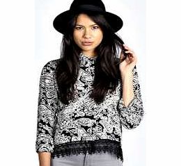 boohoo Sophie Paisley Print Crochet Trim Woven Shirt -