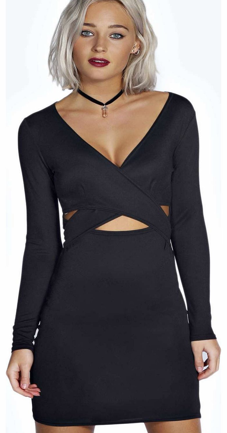 Sophie Wrap Front Long Sleeve Bodycon Dress -