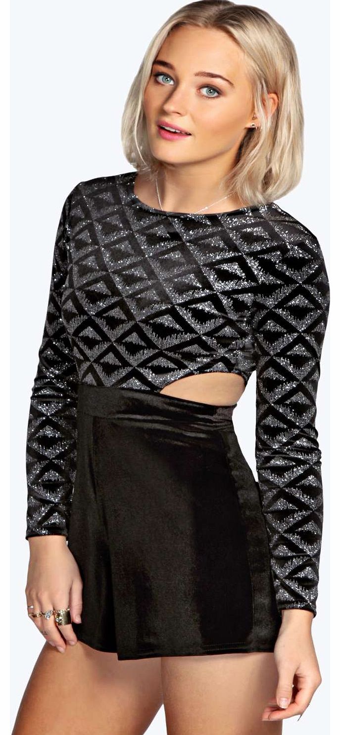 Soraya Sequin Velvet Cut Out Playsuit - black
