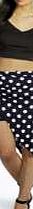 boohoo Spot Print Slinky Asymmetric Wrap Skirt - navy