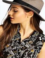 boohoo Straw Ribbon Trim Fedora - grey azz11280