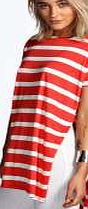Stripey Split Side T Shirt - red azz07289