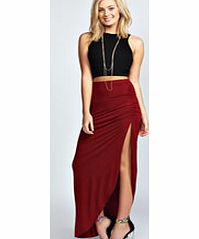 boohoo Tamsin Ruched Side Jersey Maxi Skirt - berry