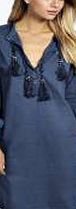 Tassel Front Shirt Dress - denim-blue azz21401