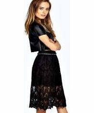 boohoo Tate Embroidered Midi Skirt - black azz24022