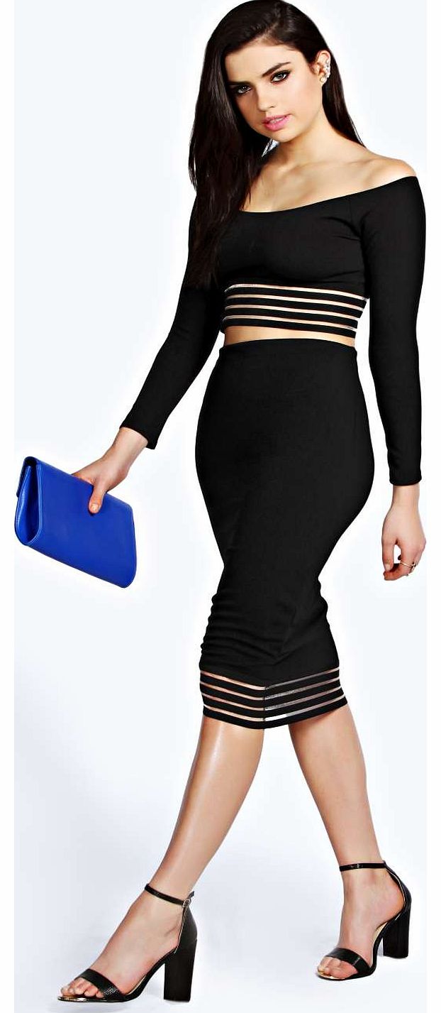 boohoo Tilly Long Sleeve Crop Top And Midi Skirt Co-Ord