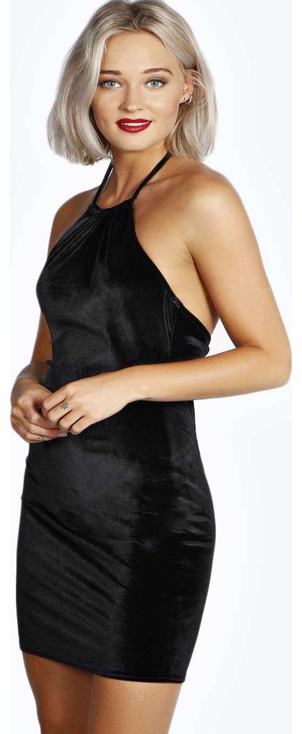 Tina Velvet Strappy Bodycon Dress - black azz15338