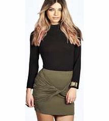 boohoo Twist Wrap Front Jersey Mini Skirt - khaki