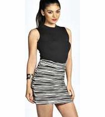 boohoo Wave Stripe Textured A Line Mini Skirt - black