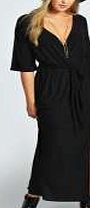 Wrap Front Slinky Maxi Dress - black pzz99678