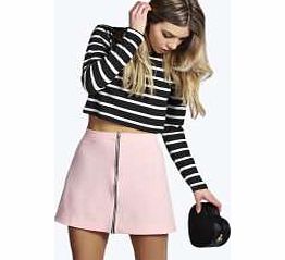 boohoo Zip Front Woven A Line Mini Skirt - blush azz10702