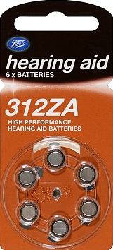Boots batteries, 2041[^]10050309 Boots Hearing Aid Batteries 312ZA - 6 Pack