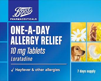Boots Pharmaceuticals, 2041[^]10052606 Boots one-a-day allergy relief 10mg tablets (7