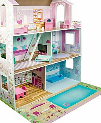 Bopster Luxury Wooden Kids Dolls House with Furniture