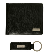 Hugo Boss Black Leather Wallet and Keyring Set