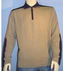 Boss Mens Beige & Navy 1/4 Zip Long Sleeve Cotton Polo Shirt