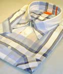 Boss Mens Blue & White Check Short Sleeve Cotton Shirt (Orange Label)