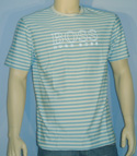 Boss Mens Blue & White Stripe Round Neck Cotton Mix T-Shirt