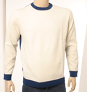 Boss Mens Cream with Navy Round Neck Wool Sweater - Orange Label