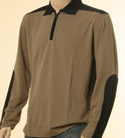 Boss Mens Dark Beige & Navy 1/4 Zip Long Sleeve Polo Shirt - Orange Label