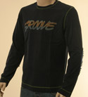 Mens Navy with Groove Design Long Sleeve Cotton T-Shirt - Orange Label