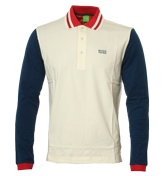 White, Red and Navy Long Sleeve Polo Shirt