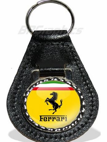 BPGraphics Real Leather Ferrari Emblem Car Keyring, Auto Gift Idea.