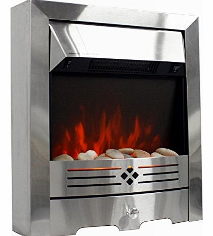 BPS LED Electric Fireplace 1000W/2000W Brushed Stainless Steel Fire - Planted LED Flame with Pebble Bed(Pebbles Supplied) Glow Effect