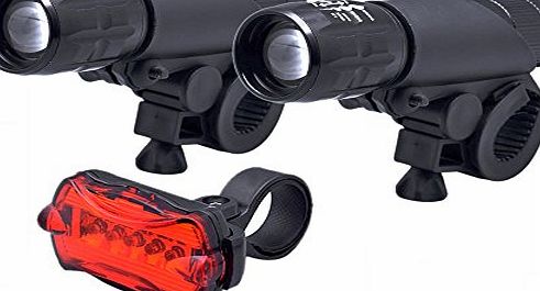 BPS (Pack of 5)BPS 2x CREE Q5 Adjustable LED Mountain Bicycle Bike Light Front Lamp Headlight Flashlight Torch amp; 2x Bike Bicycle Clip Mount Holder amp; 5 LED Taillight Rear Light Set Kit - Black