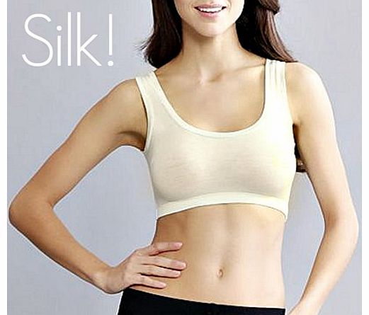 Unique natural silk comfort bra/sleep/sports top (M (UK 12), Soft ivory)