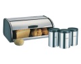 BRABANTIA roll-top bread bin and matching tea coffee and sugar cannisters